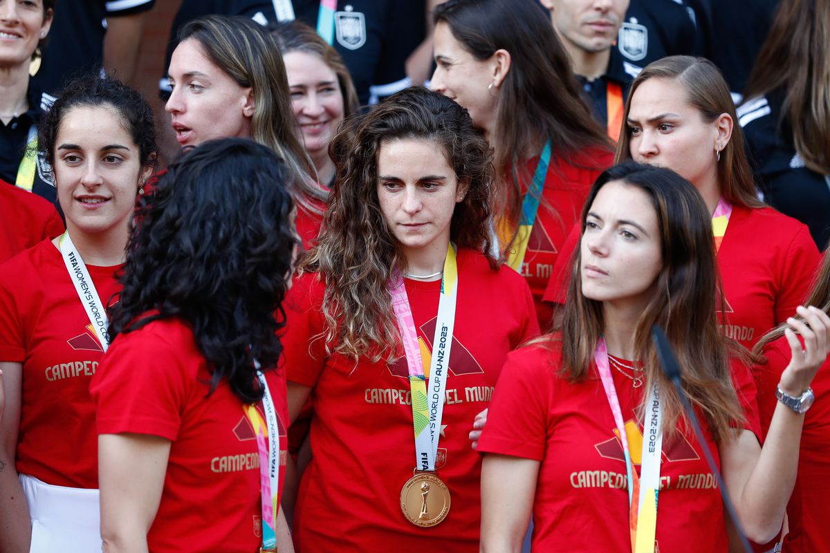 Ivana Andres and Teresa Abelleira attend a reception held by Pedro Sanchez, First Minister of Spain, for the players and staff of the Spain women’s national football team after they won the FIFA Women’s World Cup Australia &amp; New Zealand 2023 at Palacio de la Moncloa on August 22, 2023, in Madrid, Spain.