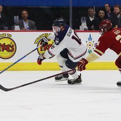 The Boston College Eagles take on the UConn Huskies in a men’s college hockey game at the XL Center in Hartford, CT on December 6, 2018.