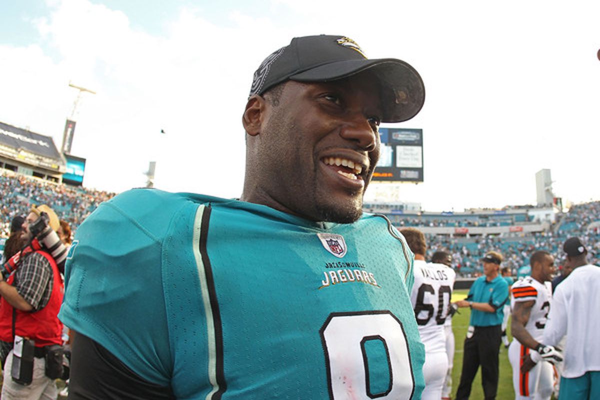 JACKSONVILLE FL - NOVEMBER 21:  David Garrard #9  of the Jacksonville Jaguars is all smiles after winning a game agaisnt the Cleveland Browns at EverBank Field on November 21 2010 in Jacksonville Florida.  (Photo by Mike Ehrmann/Getty Images)