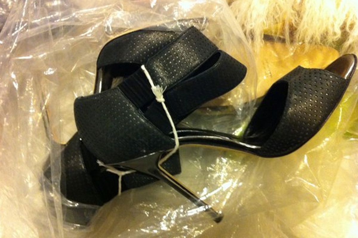 A pair of stilettos at the <a href="http://ny.racked.com/archives/2010/11/11/inside_the_manolo_sale_flying_stilettos_andre_leon_talley_insanity.php#inside-manolo-15">last sale</a>
