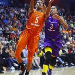The Los Angeles Sparks take on the Connecticut Sun in a WNBA game at Mohegan Sun Arena in Uncasville, CT on August 19, 2018.
