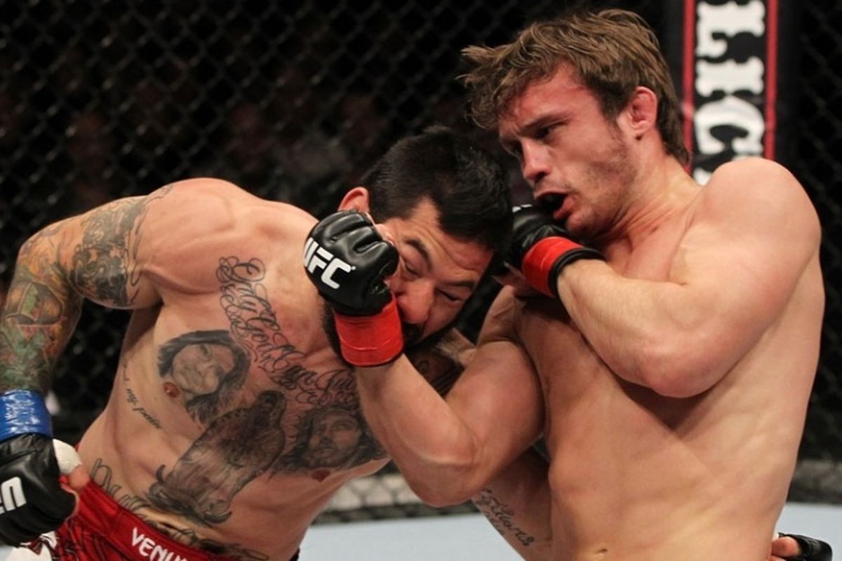 Brad Pickett (right) defeated Damacio Page (left) at UFC on FUEL TV 2, last night (Apr., 14, 2012) from Stockholm, Sweden.  Photo via Josh Hedges/ Getty Images