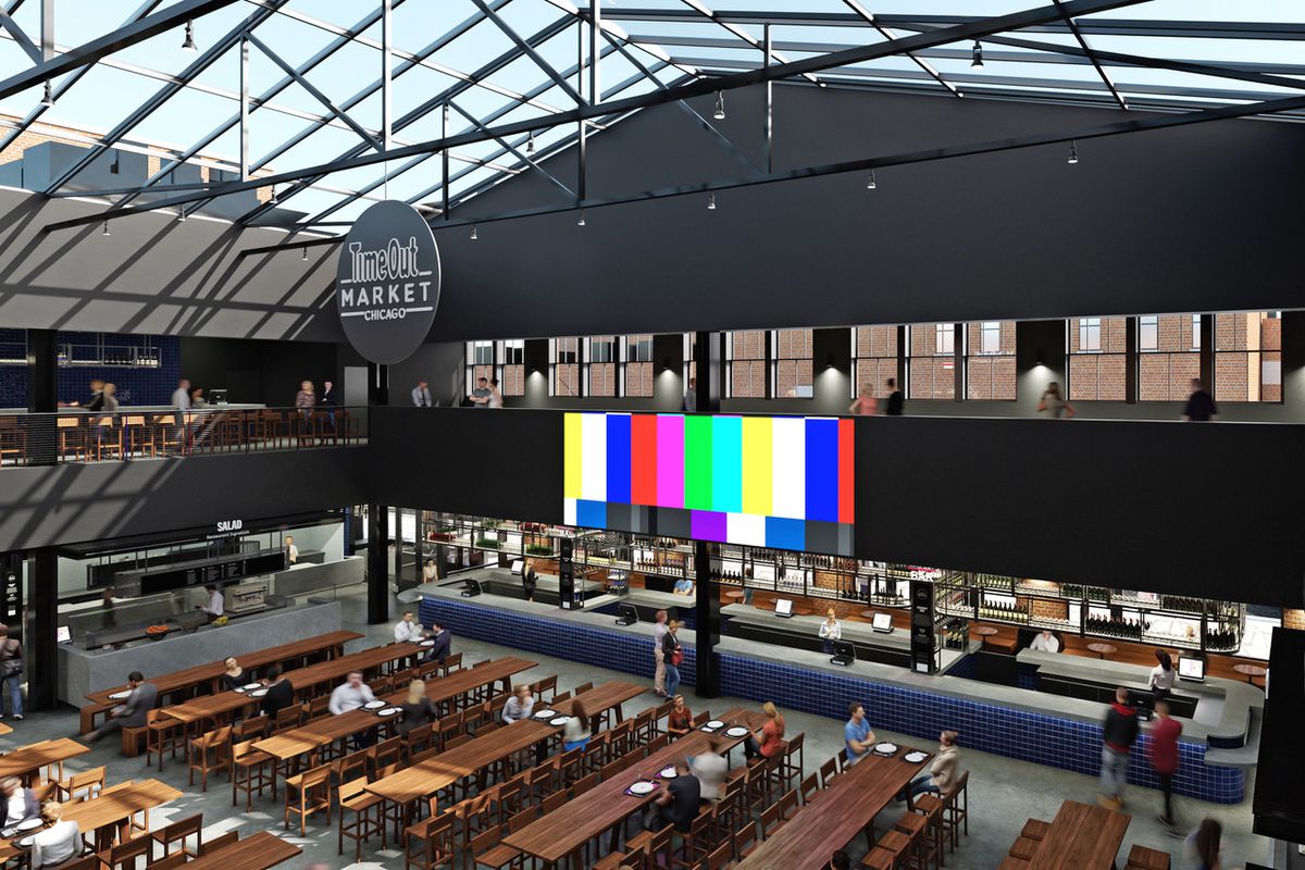A rendering of a food hall.