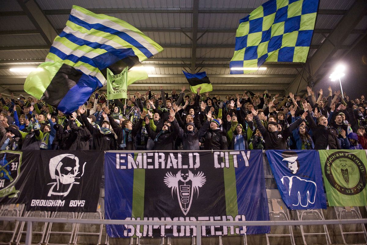 Even if you aren't in ECS, there's no reason you can't join along in their chants if you have your handy Sounders chant sheets. (Photo by Sounders FC)