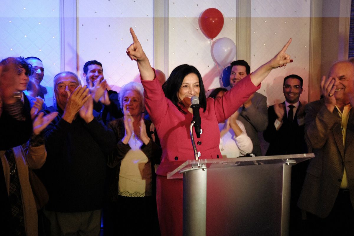 Republican Council candidate Joann Ariola celebrates her win over Democrat Felicia Singh at Russo’s on the Bay in Howard Beach, Queens, Nov. 2, 2021.