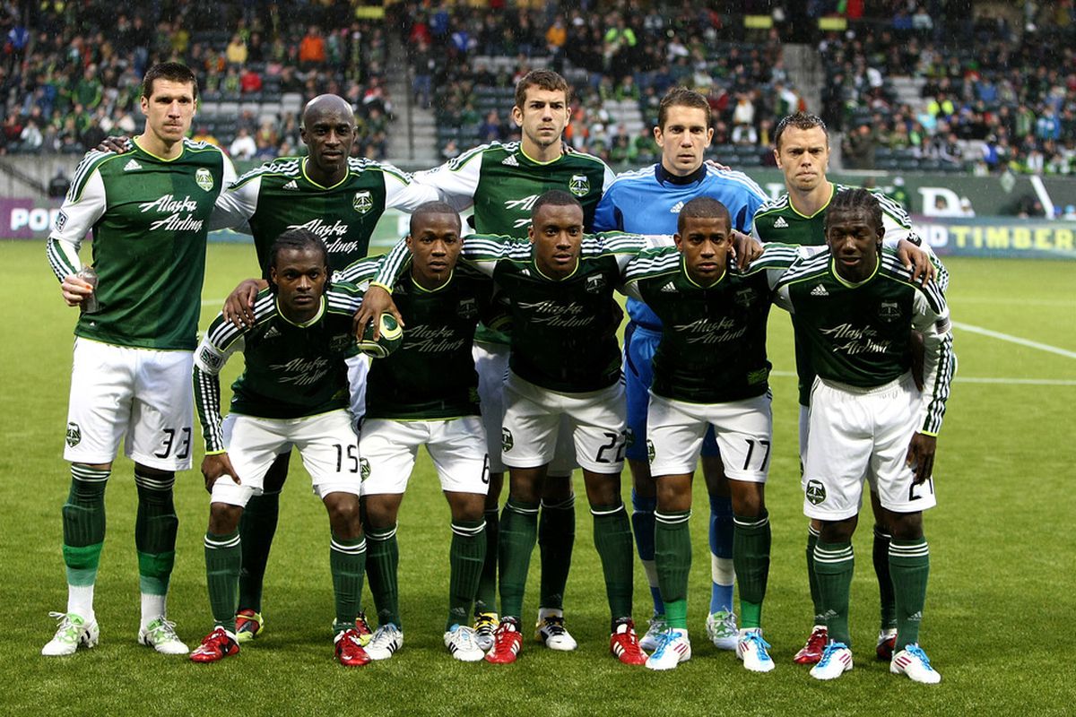 PORTLAND, OR - MAY 06:  The starting eleven players of the Portland Timbers pose for a pregame photo against the Philadelphia Union   on May 6, 2011 at Jeld-Wen Field in Portland, Oregon.  (Photo by Jonathan Ferrey/Getty Images)