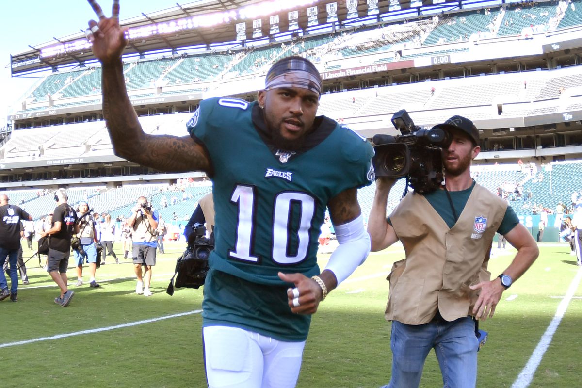 Philadelphia Eagles wide receiver DeSean Jackson runs off the field after win against the Washington at Lincoln Financial Field.