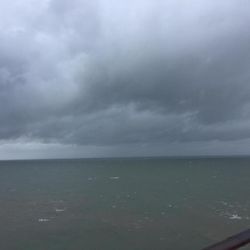 The horizon is shown from the deck of a Royal Caribbean ship that Utah State students Zachary and Michelle Anderson boarded for a honeymoon. The ship's return to Galveston, Texas, was delayed due to inclement weather associated with Hurricane Harvey.