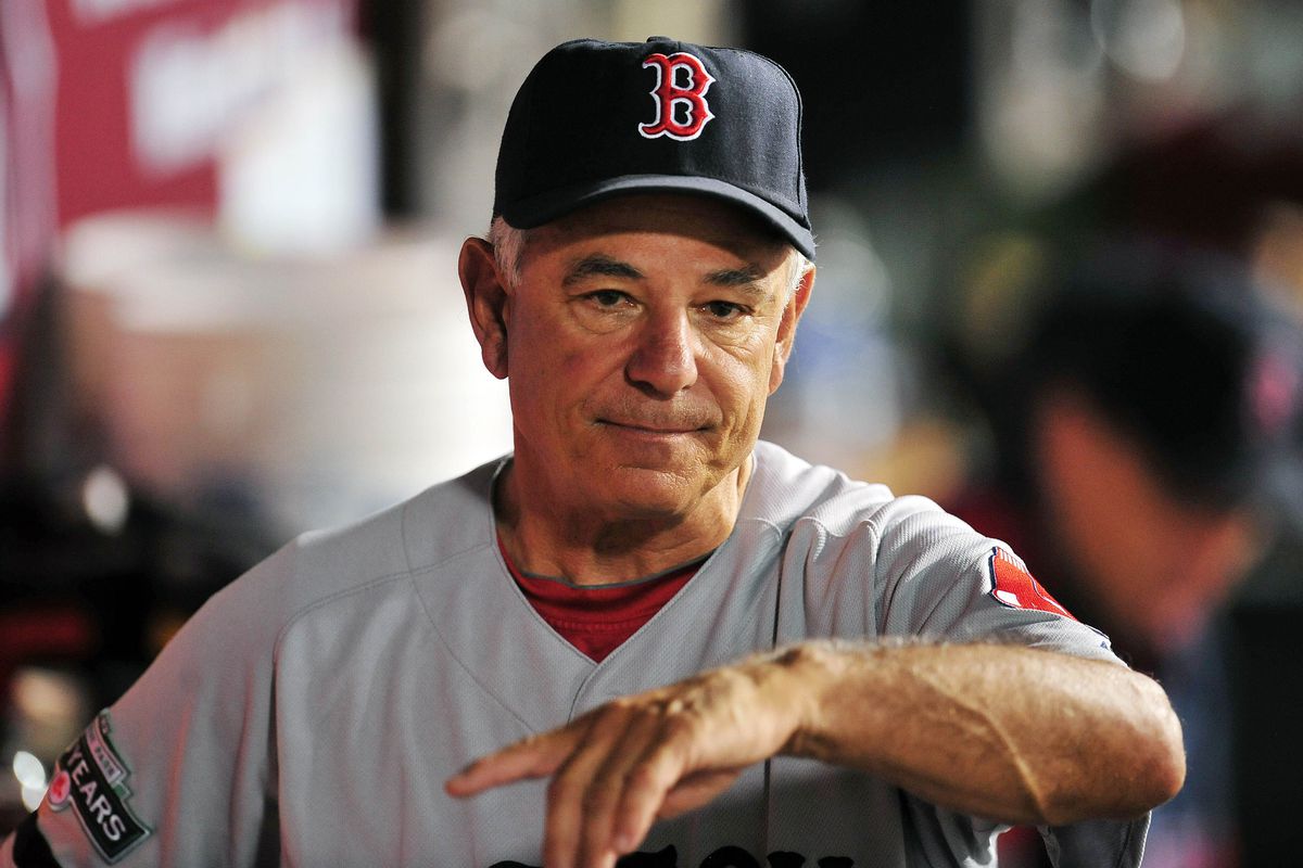 August 28, 2012; Anaheim, CA, USA; Boston Red Sox manager Bobby Valentine (25) during the sixth inning at Angel Stadium. Mandatory Credit: Gary A. Vasquez-US PRESSWIRE