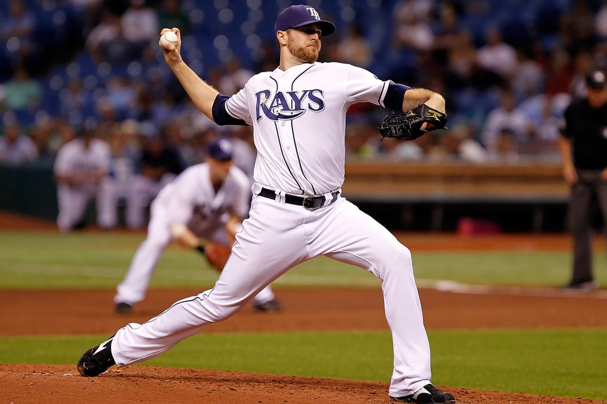 ST PETERSBURG, FL - SEPTEMBER 09:  :  Pitcher Wade Davis #40 of the Tampa Bay Rays pitches against the Boston Red Sox during the game at Tropicana Field on September 9, 2011 in St. Petersburg, Florida.  (Photo by J. Meric/Getty Images)