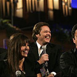 From left: Wayne, Marie, Jimmy, and Donny Osmond address the media during a press conference highlighting tonight's performance of the Osmonds and the Mormon Tabernacle Choir, at the Conference Center in Salt Lake City, Friday, July 25, 2008.
