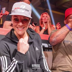 Valerie Letourneau taking in the main event after her fight at Bellator 201 on Friday night at Pechanga Resort & Casino in Temecula, Calif.