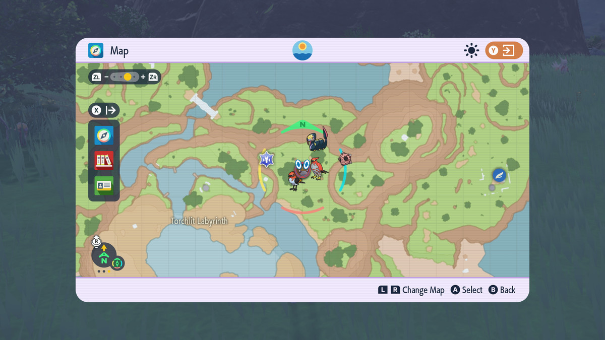 A screenshot of a map in Pokemon Scarlet highlighting an area in the Coastal Biome.