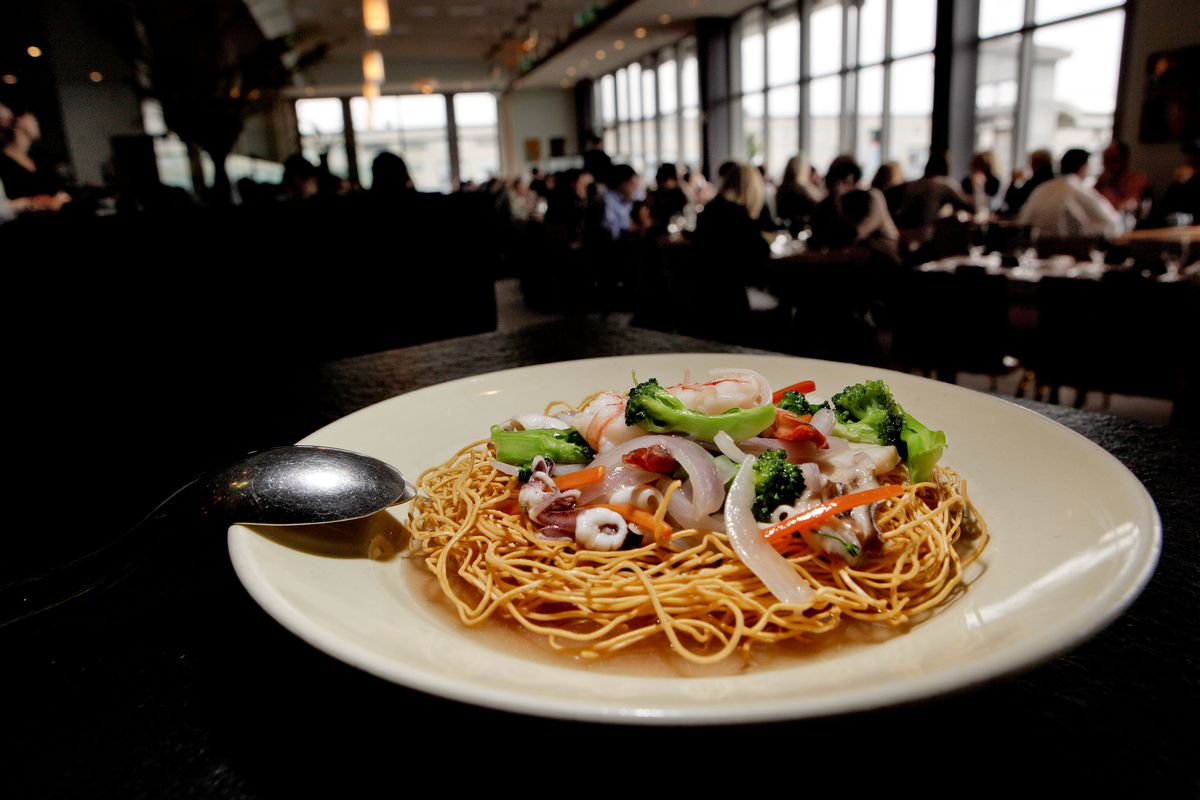 Seafood with Crispy Egg Noodle, by Chef Charles Phan of The Slanted Door, whose restaurant is one of the most revered restaurants in the country. Phan a Vietnamese native left his country after the fall of Saigon coming to America with his family with not