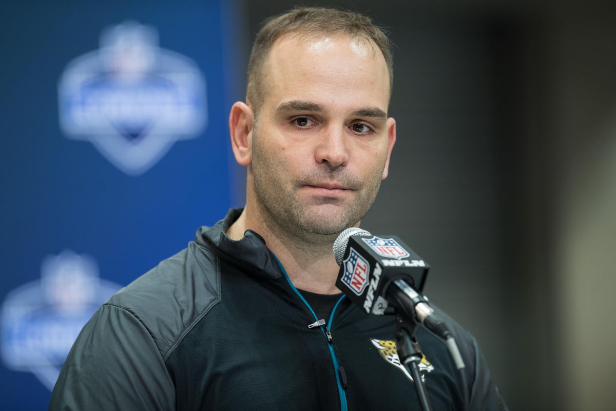 Jacksonville Jaguars General Manager Dave Caldwell answers questions at the podium during the NFL Scouting Combine on March 2, 2017 at Lucas Oil Stadium in Indianapolis, IN.