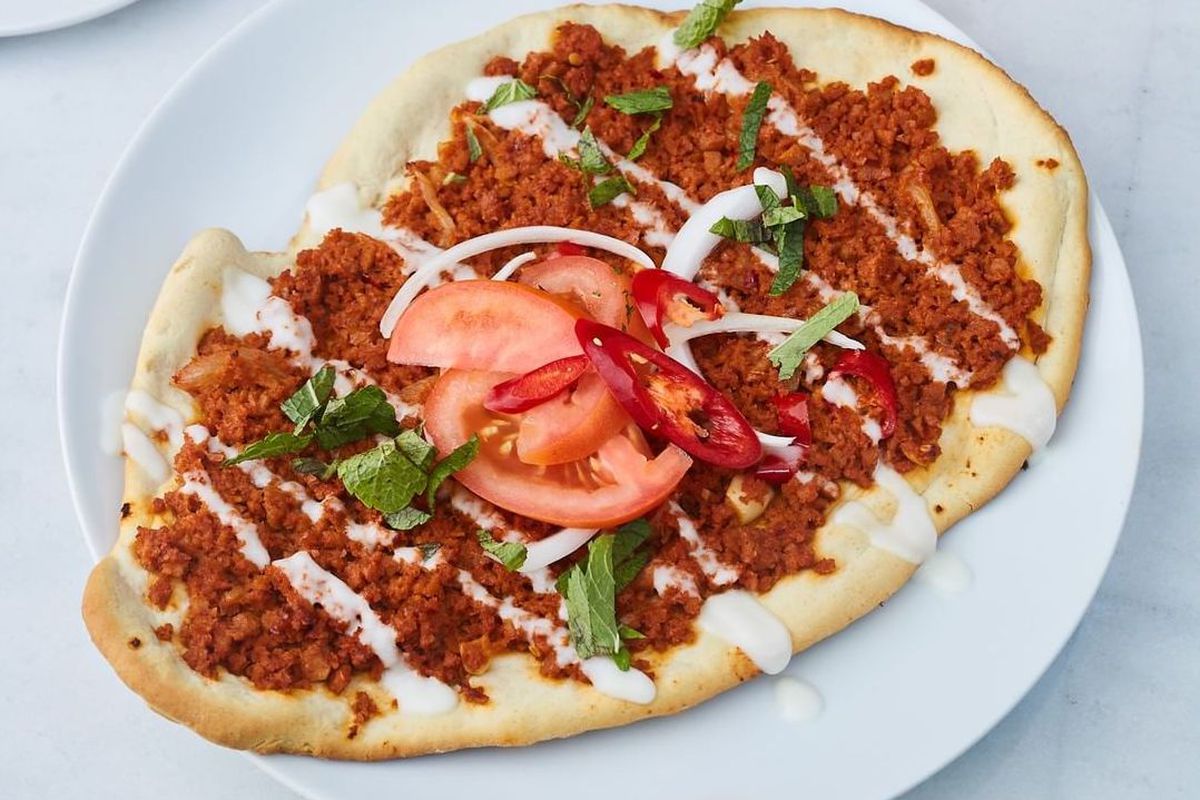 Plant-based lahmacun at Norwich vegan restaurant Erpingham House, which intends to open a first London restaurant in Fitzrovia