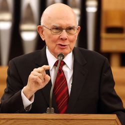 Elder Dallin H. Oaks, of the Quorum of the Twelve Apostles, speaks at a Salt Lake Institute devotional in Salt Lake City on Wednesday, Jan. 18, 2017.