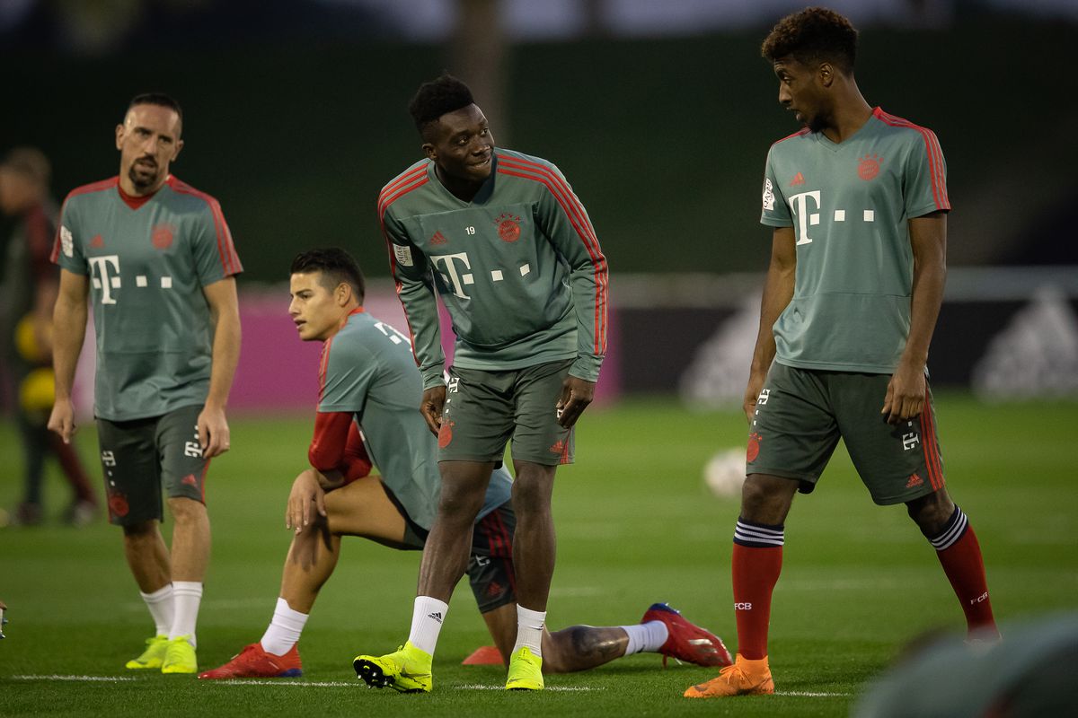 FC Bayern Muenchen Doha Training Camp - Day 4
DOHA, QATAR - JANUARY 07: Alphonso Davies is seen with Kingsley Coman during a training session at day four of the Bayern Muenchen training camp at Aspire Academy on January 07, 2019 in Doha, Qatar. 