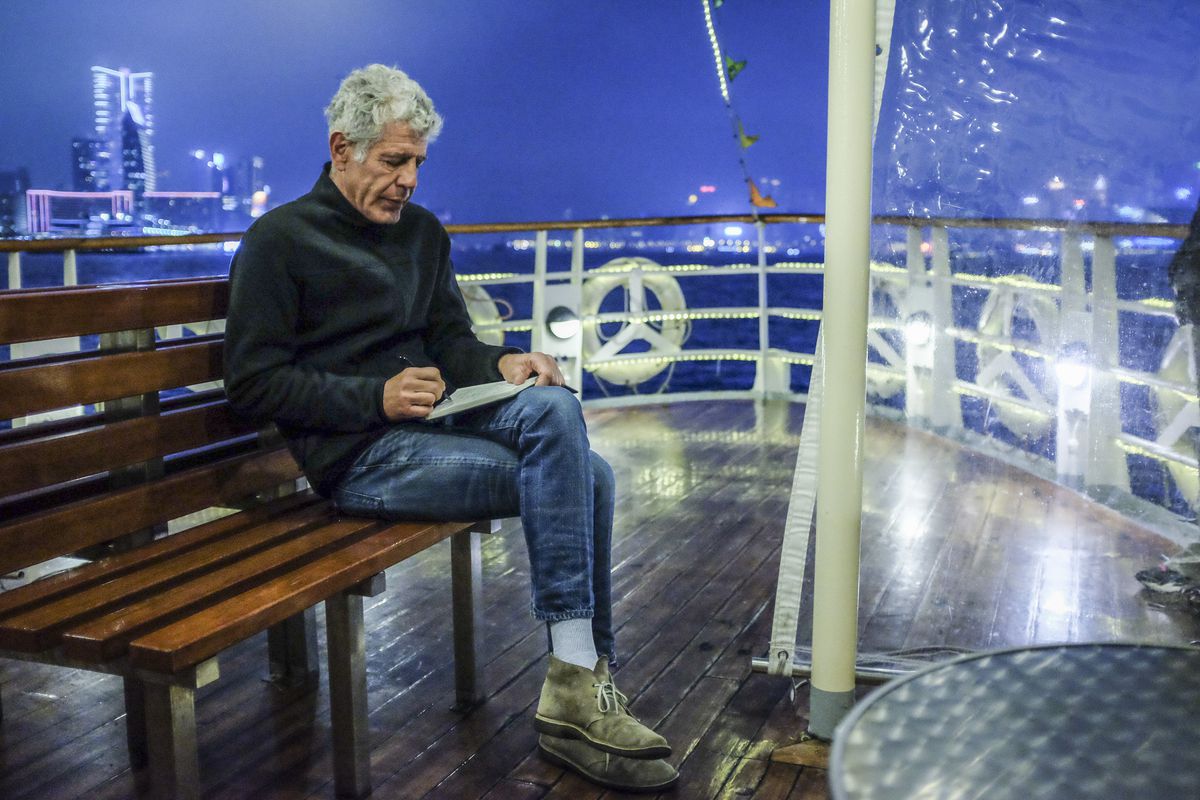 Anthony Bourdain riding a ferry in the Parts Unknown Hong Kong episode