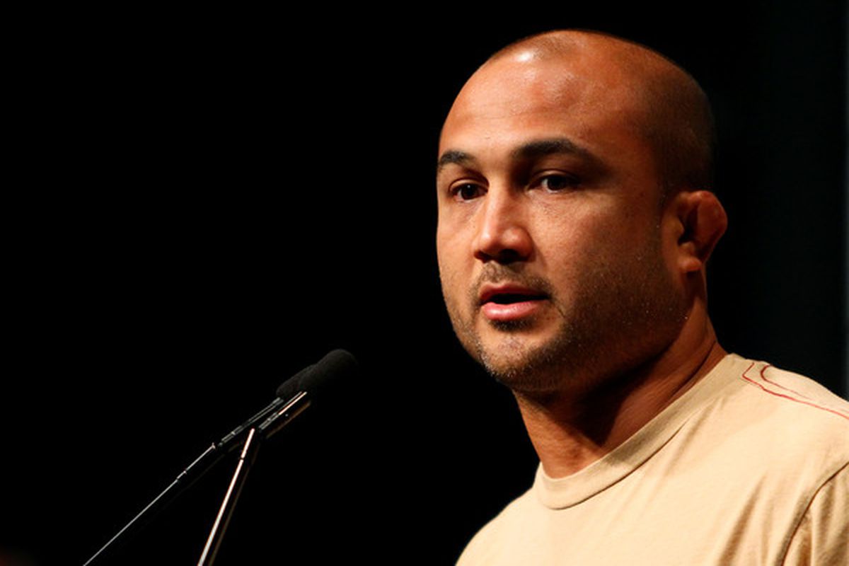 SYDNEY AUSTRALIA - DECEMBER 14:  BJ Penn speaks to the media during a UFC 127 Press Conference at Star City on December 14 2010 in Sydney Australia.  (Photo by Mark Nolan/Getty Images)
