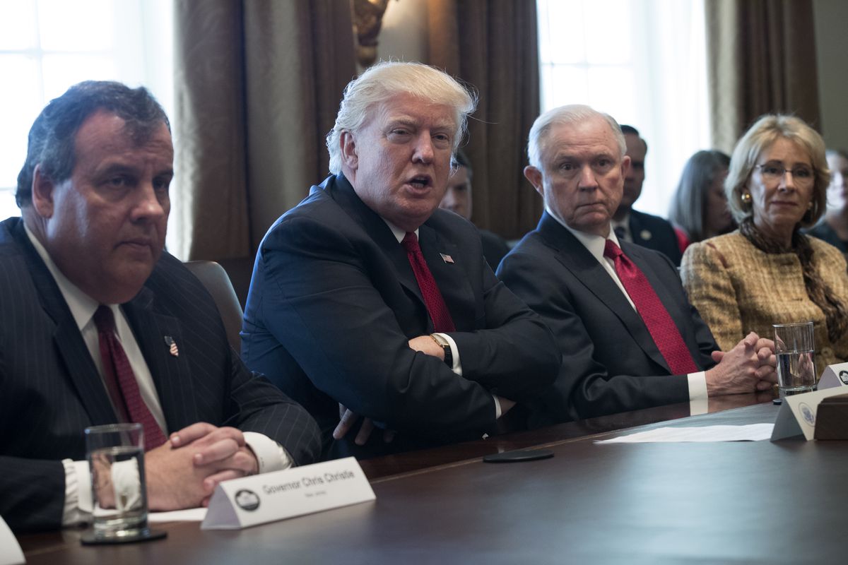 President Donald Trump attends a discussion on opioid addiction.