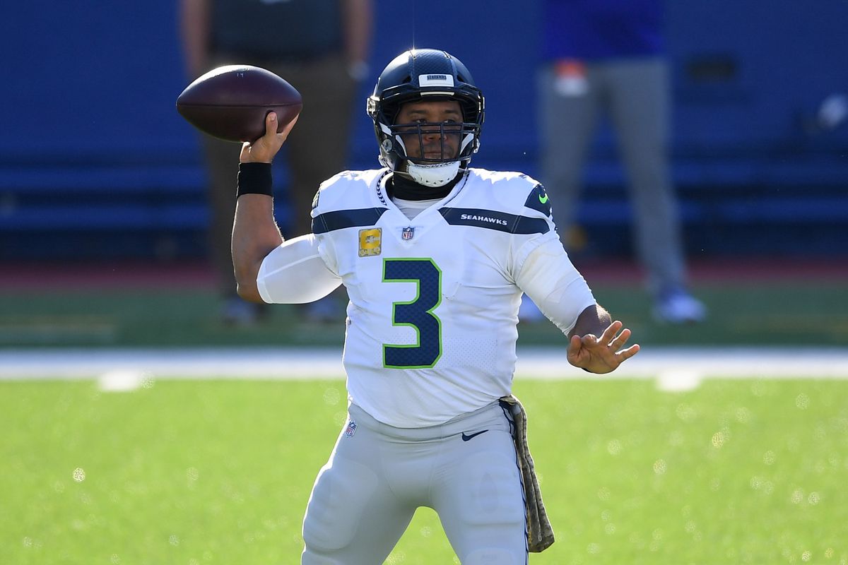 Seattle Seahawks quarterback Russell Wilson passes the ball against the Buffalo Bills during the first quarter at Bills Stadium.&nbsp;