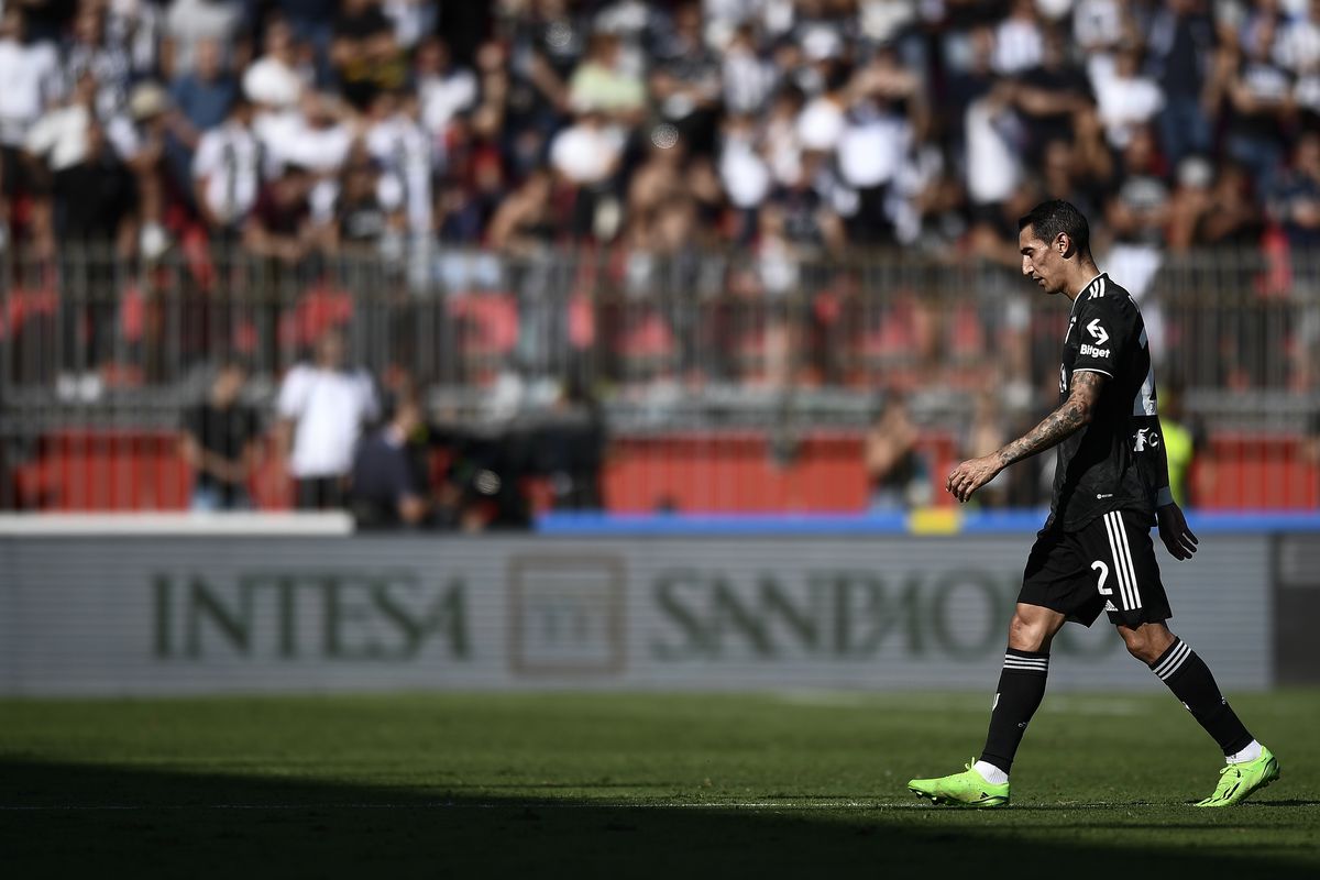 Angel Di Maria of Juventus FC leaves the pitch after being...