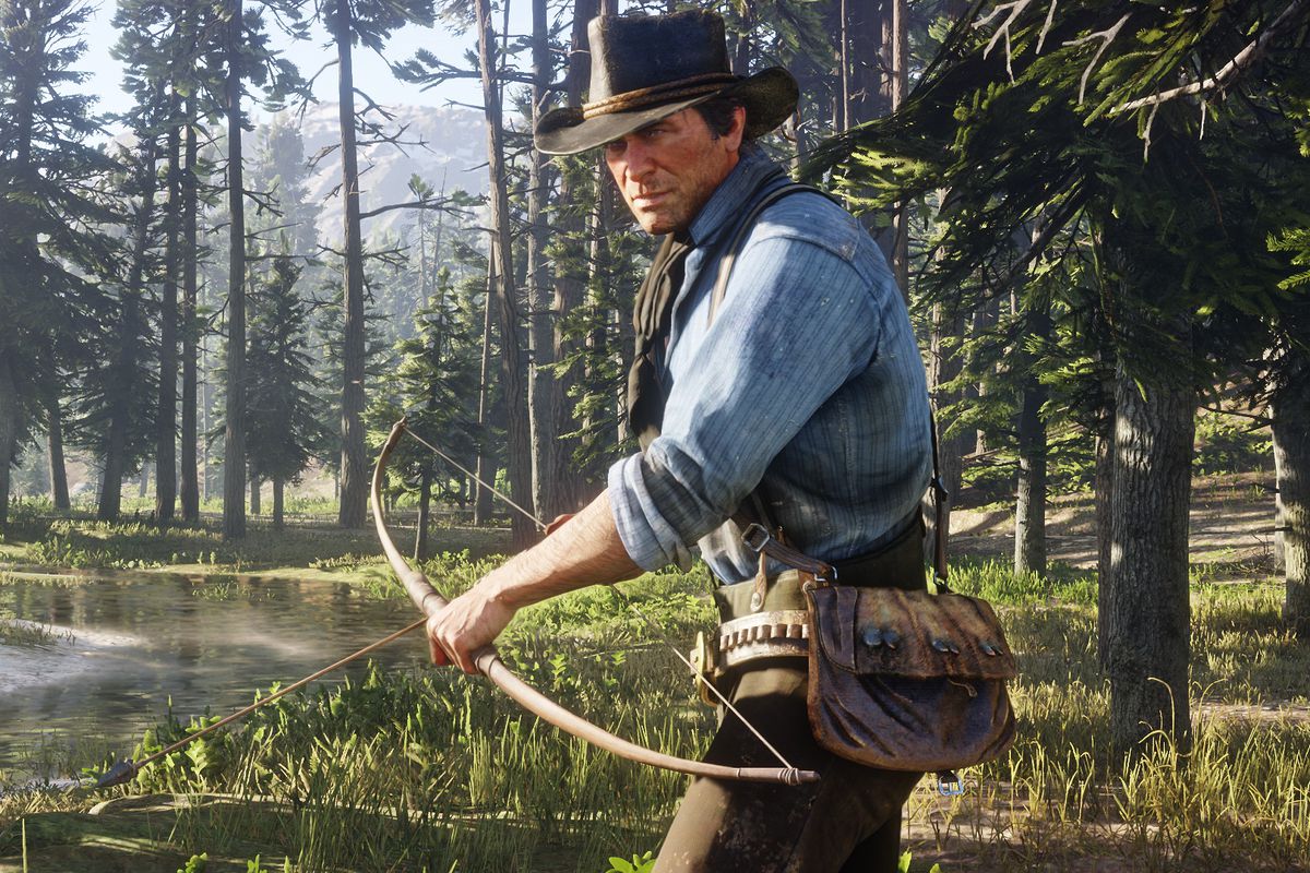 Red Dead Redemption 2 - Arthur Morgan nocking an arrow on his bow