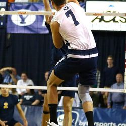 Phil Fuchs (7) gets a hit past the block against UC San Diego in Provo on January 31, 2015.

<img height="1" width="1" src="http://beacon.deseretconnect.com/beacon.gif?cid=248261&pid=7&reqid=141460&campid=" />