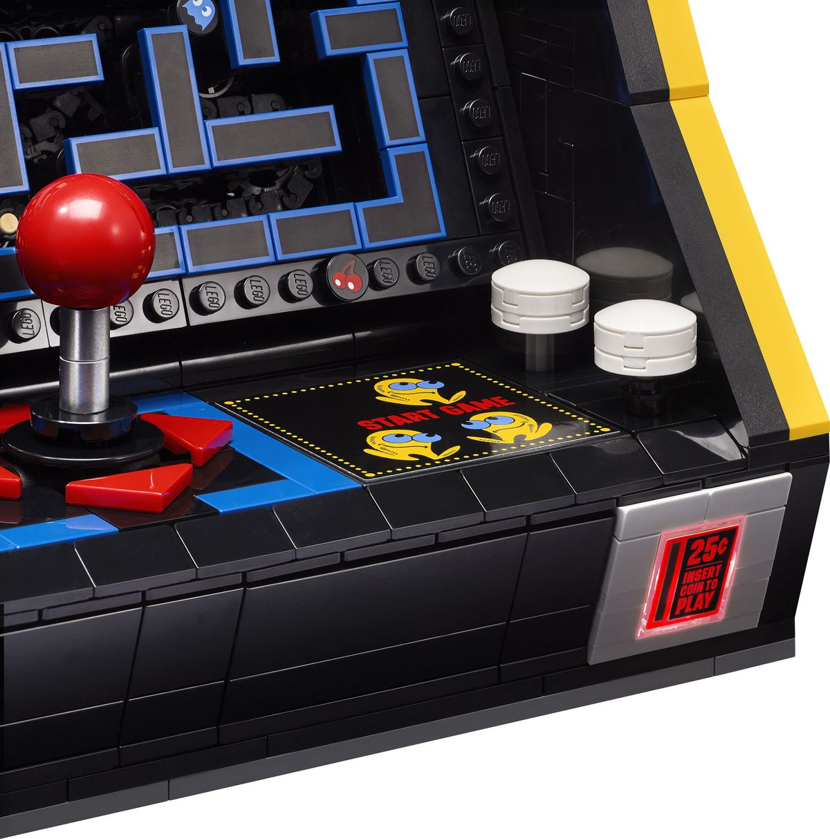 Close up on the Lego Pac-Man’s joystick