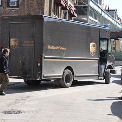 The UPS truck trying to maneuver - 