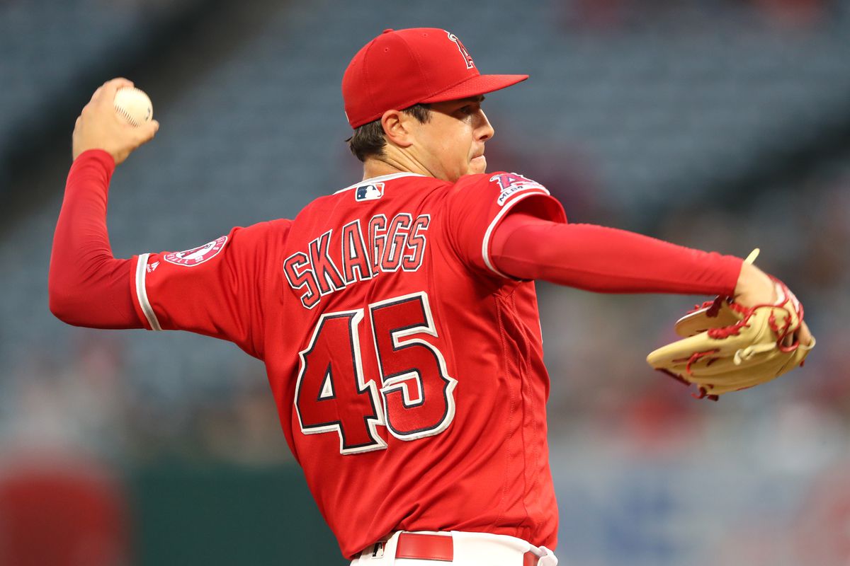 Tyler Skaggs throws a pitch for the Los Angeles Angels