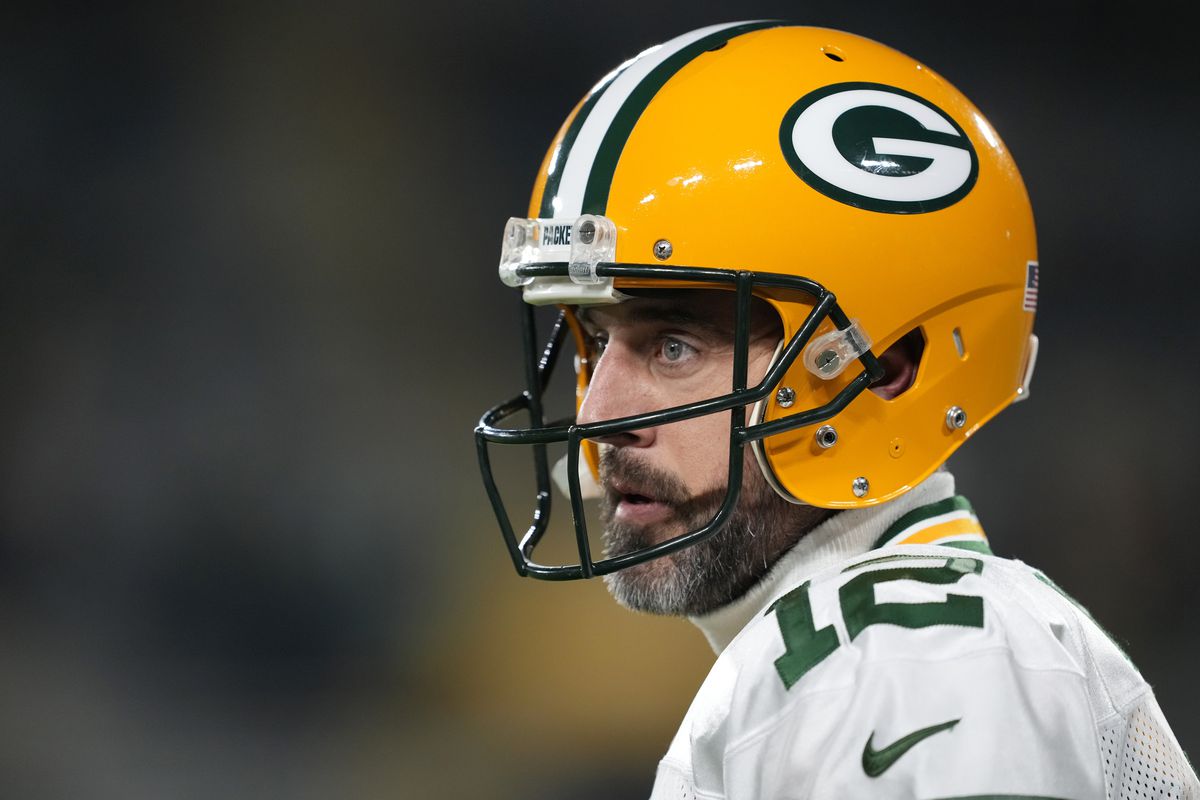 Aaron Rodgers #12 of the Green Bay Packers looks on prior to the game against the Tennessee Titans at Lambeau Field on November 17, 2022 in Green Bay, Wisconsin.