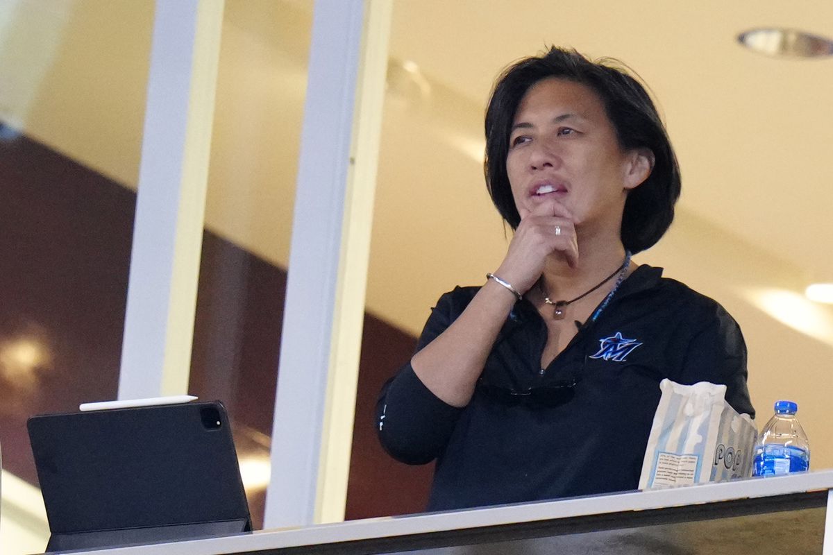 General Manager Kim Ng looks on during the game against the Atlanta Braves at loanDepot park