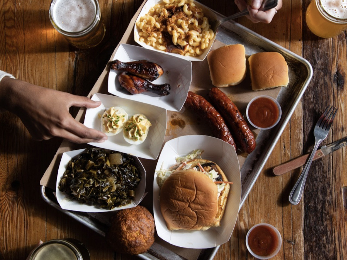A group dinner that features barbecue. 