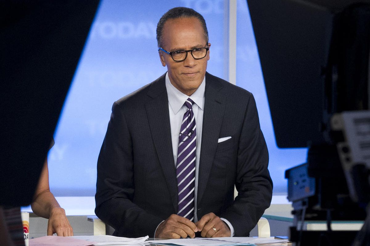 This Sept. 16, 2012 photo released by NBC shows Lester Holt on the set of "Today" in New York.  Holt, NBC's choice to fill in for suspended anchor Brian Williams as "Nightly News," has maintained the network's ratings lead, although the competition has ti