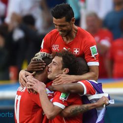 Switzerland's players celebrate 