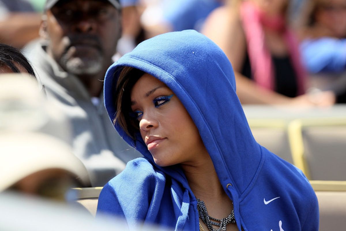 LOS ANGELES, CA - APRIL 13:  Rangers beat Oakland, unrelated photo of Rihanna.  (Photo by Jeff Gross/Getty Images)