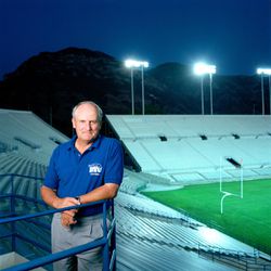 Field of Dreams
LaVell Edwards in BYU Football's Stadium
August 1991
6337

Photo by Mark Philbrick/BYU
