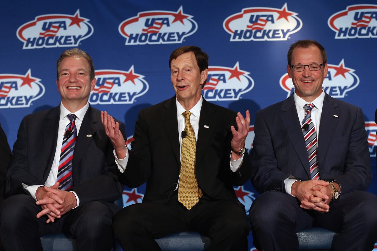 It's no longer all smiles for Shero and Bylsma (with USA GM David Poile, center)