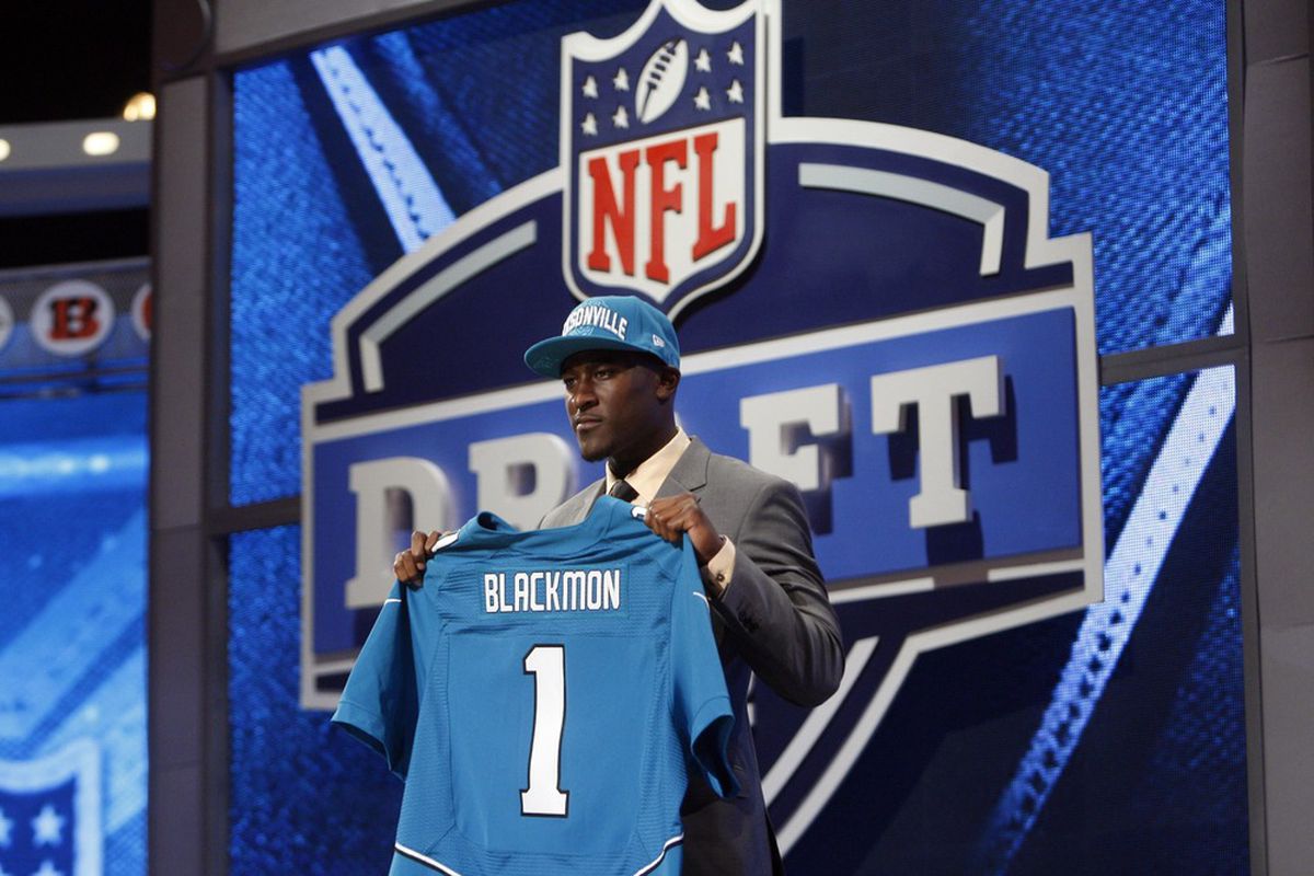Apr 26, 2012; New York, NY, USA; Justin Blackmon (Oklahoma State) is introduced as the number five overall pick to the Jacksonville Jaguars in the 2012 NFL Draft at Radio City Music Hall. Mandatory Credit: Jerry Lai-US PRESSWIRE