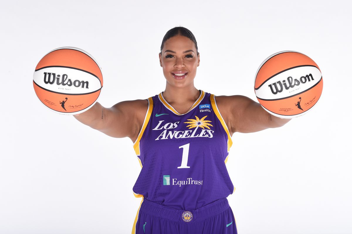 Liz Cambage #1 of the Los Angeles Sparks poses for a portrait during Media Day on April 27, 2022 at Jump Beyond Sports in Torrance, California.