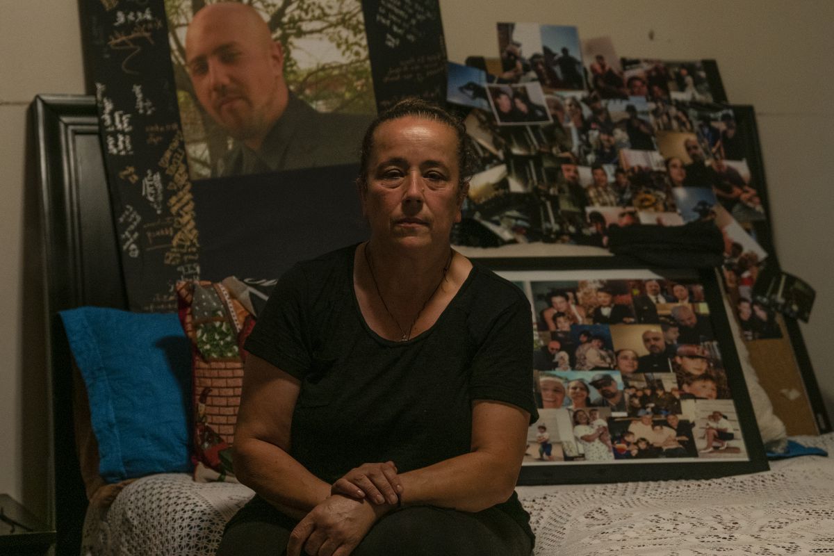 Athanasia Zapantis created a memorial for her son, George, at their Queens home after he NYPD officers tased him multiple times and he died, July 10, 2020.