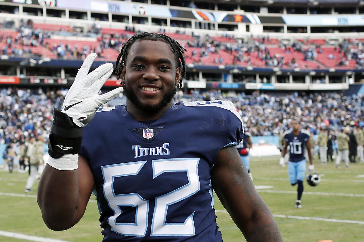 Aaron Brewer #62 of the Tennessee Titans reacts on his way to the locker room after the game between the New Orleans Saints and the Tennessee Titans at Nissan Stadium on November 14, 2021 in Nashville, Tennessee.
