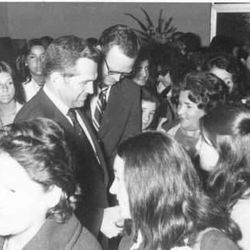 President Boyd K. Packer greets LDS Church members in Chile in December 1974.