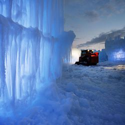 One area of the Midway Ice Castles is shown on Tuesday, Dec. 20. Workers continue to prepare the castles for opening.