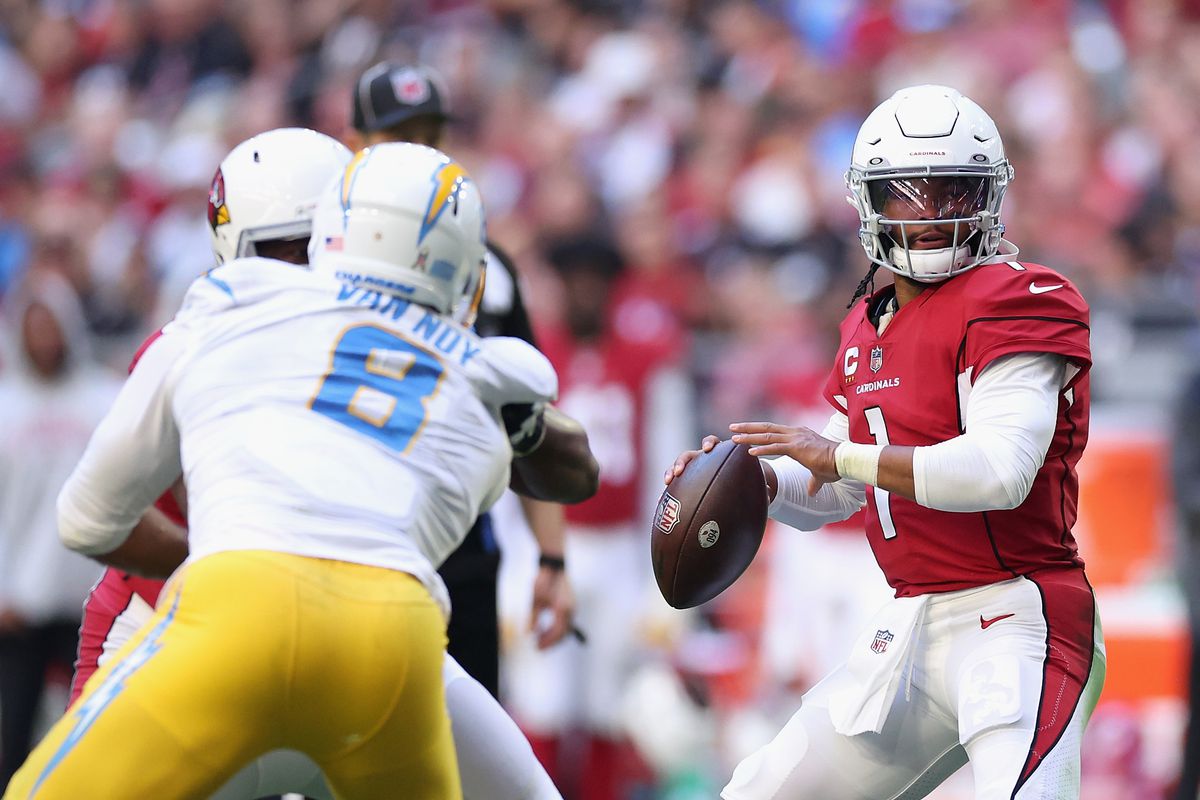 Quarterback Kyler Murray #1 of the Arizona Cardinals looks to pass during the NFL game at State Farm Stadium on November 27, 2022 in Glendale, Arizona. The Chargers defeated the Cardinals 25-24.