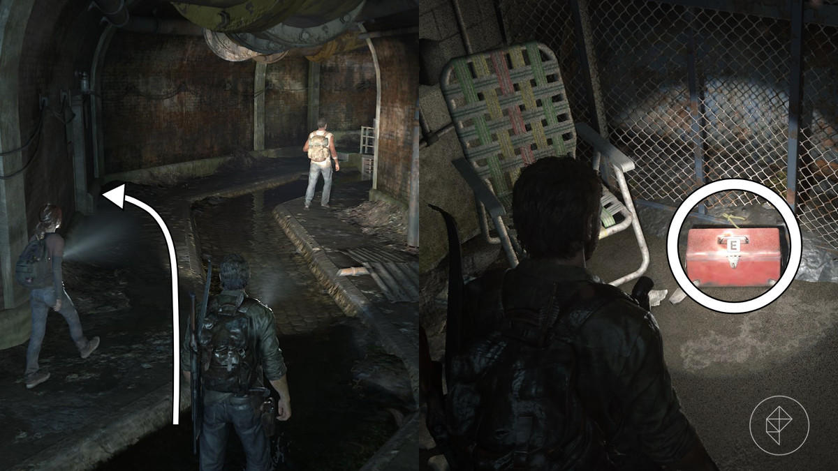 Tools Level 3 location in the The Sewers section of the The Suburbs chapter in The Last of Us Part 1