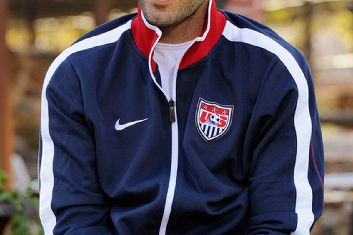 PRETORIA, SOUTH AFRICA - JUNE 08:  Clint Dempsey of  USA national football team speaks during a news conference at Irene Farm on June 8, 2010 in Irene near Pretoria, South Africa.  (Photo by Kevork Djansezian/Getty Images)