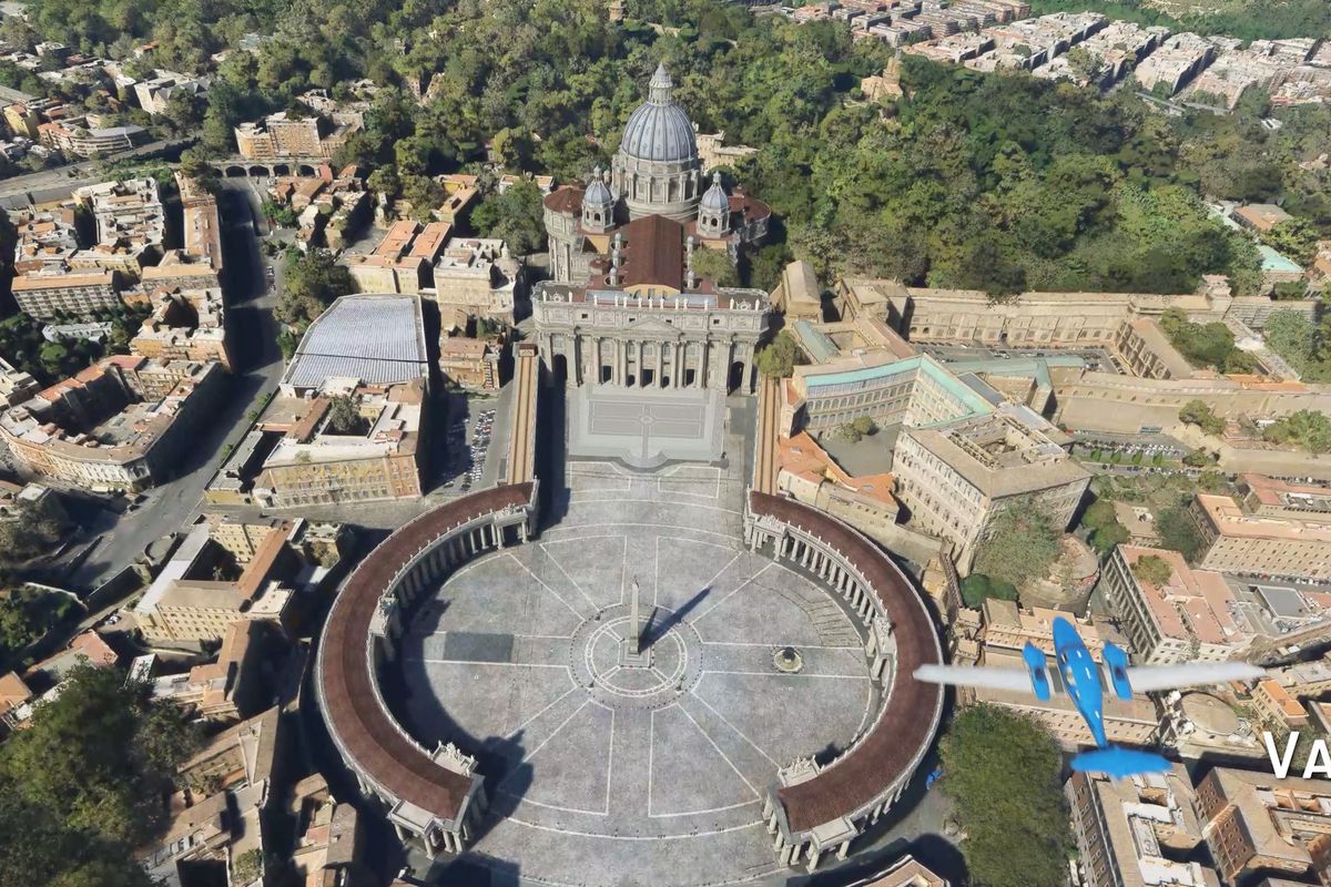 An overhead view of The Vatican in Rome in Microsoft flight simulator. 